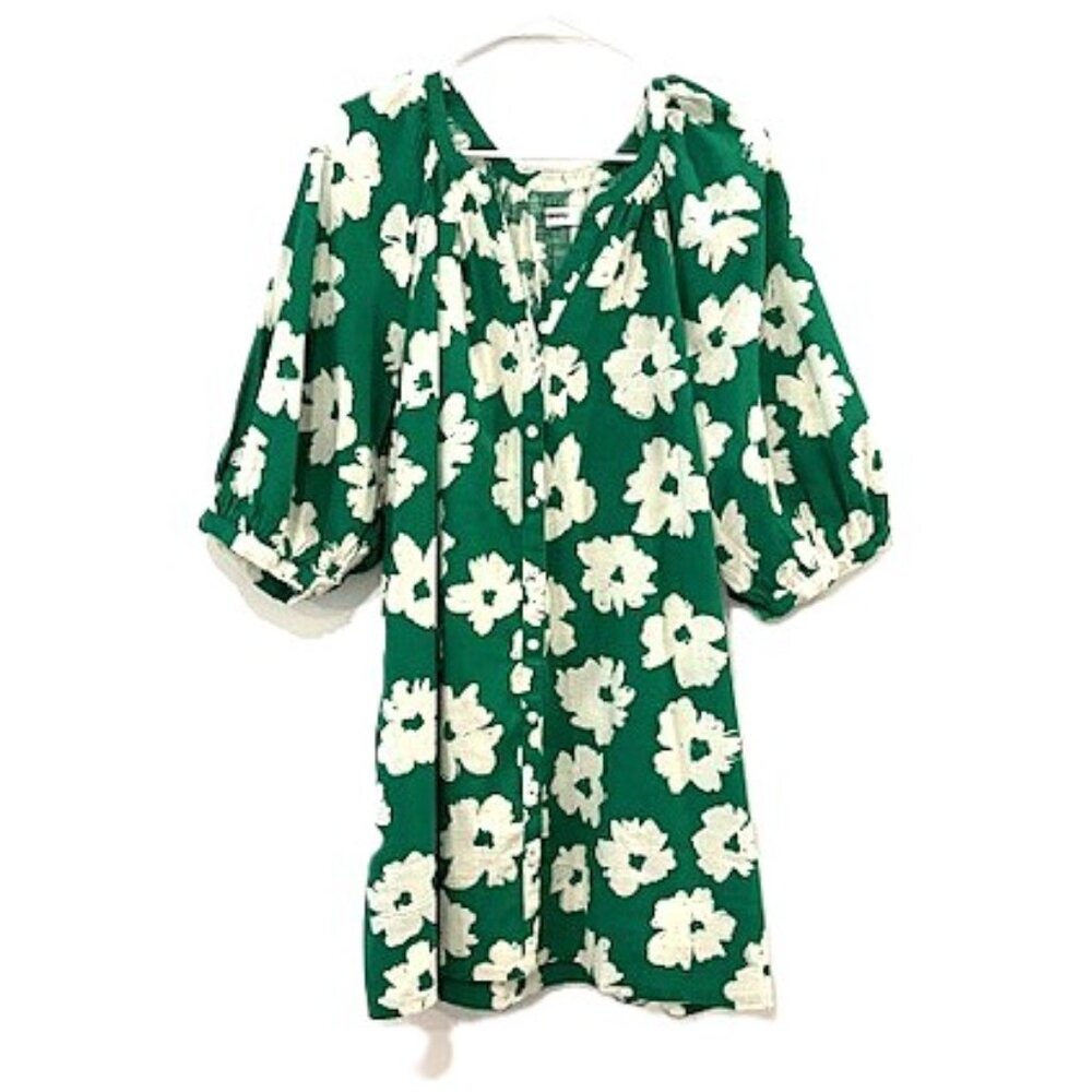 Sonoma Green Floral Button Down Shift Dress